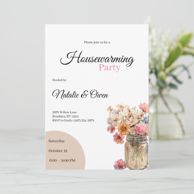 Housewarming Invitation • Floral New Home Party Inbjudningar (Stående Fram)