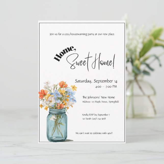 Housewarming Invitation • Home Sweet Home Floral Inbjudningar (Stående Fram)