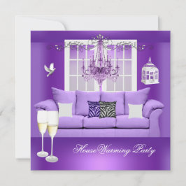 HouseWarming Lila Champagne Chandelier Soffa Inbjudningar