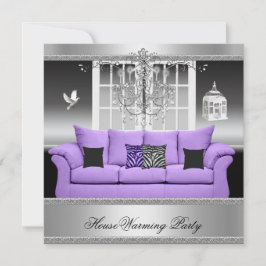 HouseWarming Party Chandelier Lila Silver White Inbjudningar