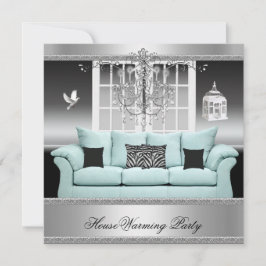 HouseWarming Party Chandelier Teal Silver White Inbjudningar