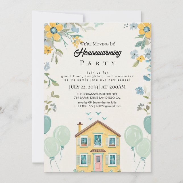 Housewarming Party Invitation Floral New Home Cele Inbjudningar (Framsida)