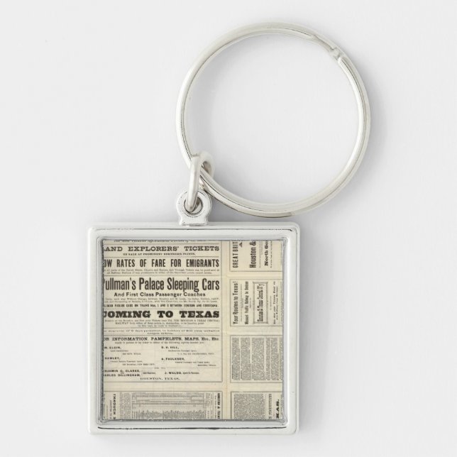Houston and Texas Central Railway genom Texas Fyrkantig Silverfärgad Nyckelring (Framsidan)