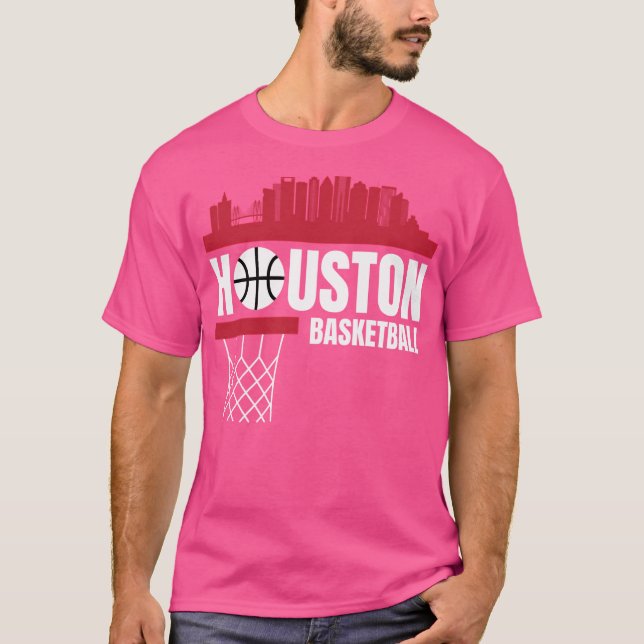 Houston Basketball Red City Skyline Apparel T Shirt (Framsida)