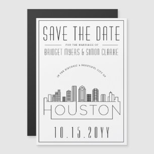 Houston Bröllop   Stiliserad Skyline Spara datum Magnetisk Inbjudningskort