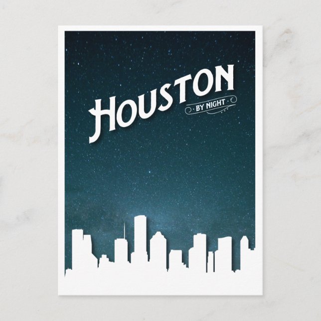 Houston by Night Skyline - Houston, Texas, USA Helg Vykort (Framsida)