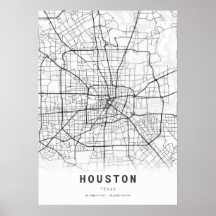 Houston City Cartography Karta Poster