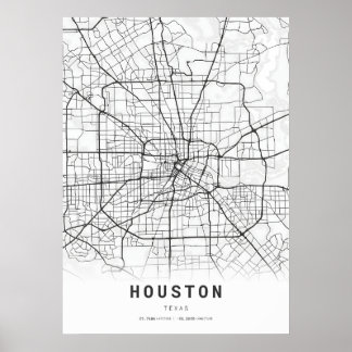 Houston City Cartography Karta Poster