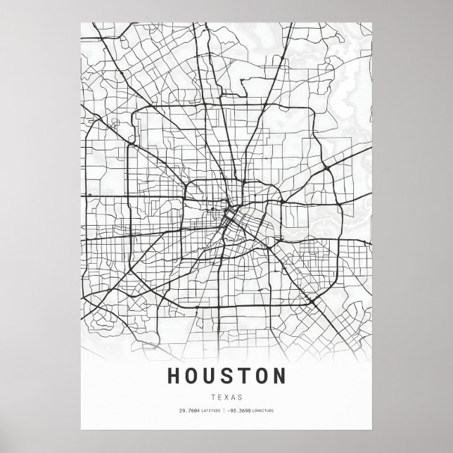 Houston City Cartography Karta Poster (Framsidan)