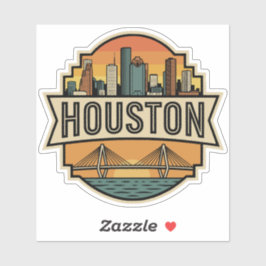 Houston City Texas Skyline Retro Travel Badge  Klistermärken