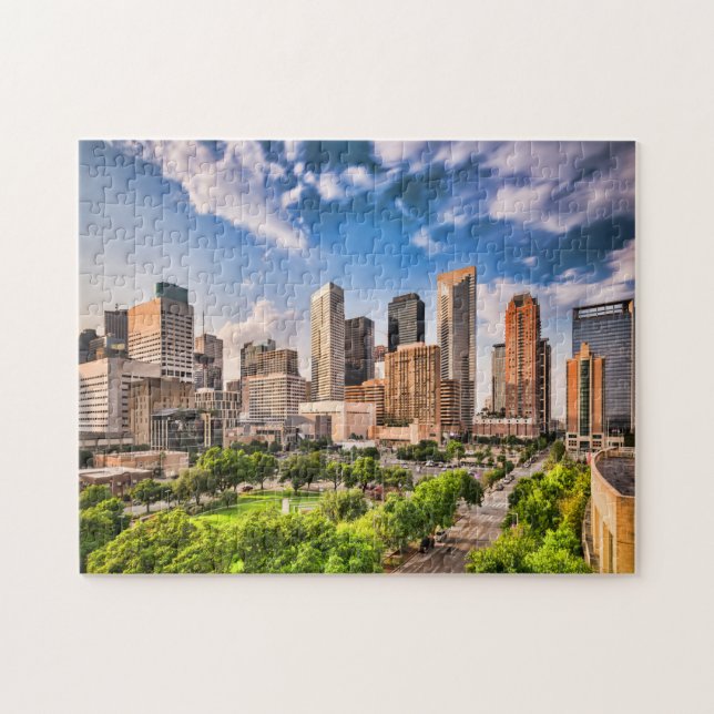 Houston Cityscape Byggnad Jigszle Puzzle Pussel (Horisontell)