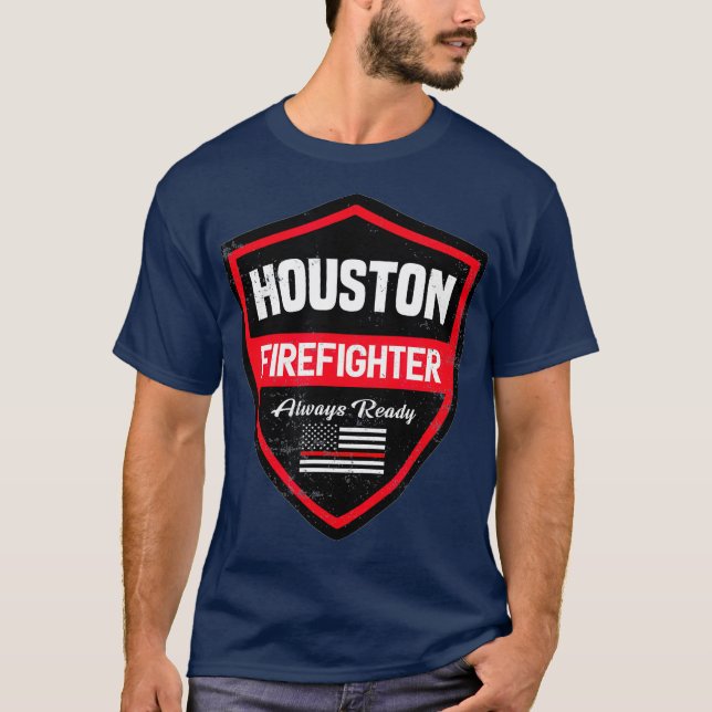 Houston Fire Rädding Firefighter First Responder T Shirt (Framsida)