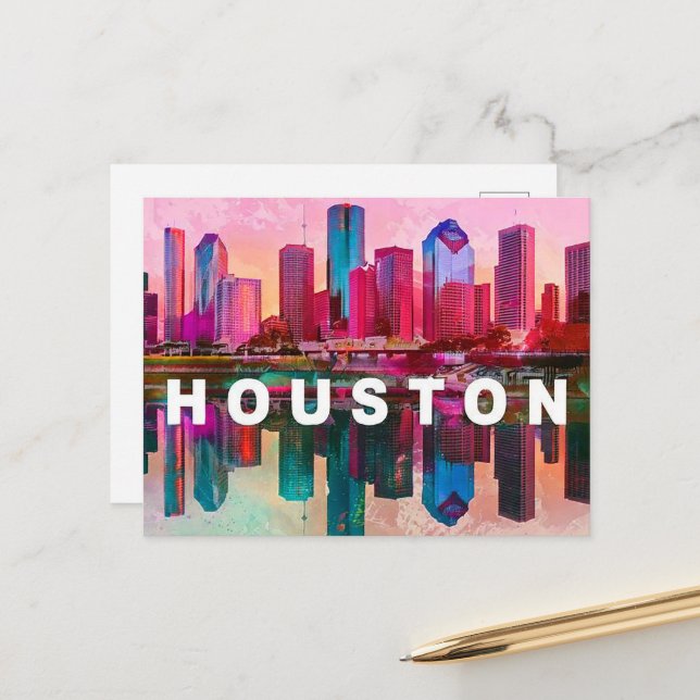 Houston Postcard - Iconic Skyline Vykort (Fram/Back In Situ)
