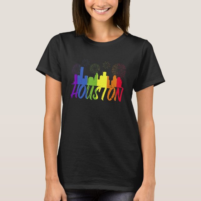 Houston Pride Skyline Pride Parad Houston T Shirt (Framsida)