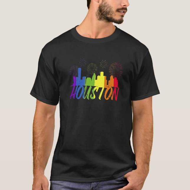 Houston Pride Skyline Pride Parad Houston T Shirt (Framsida)