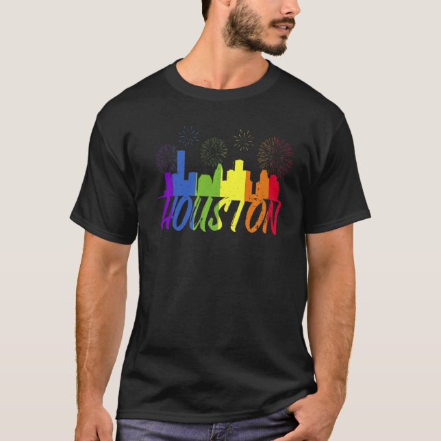 Houston Pride Skyline Pride Parad Houston T Shirt (Framsida)