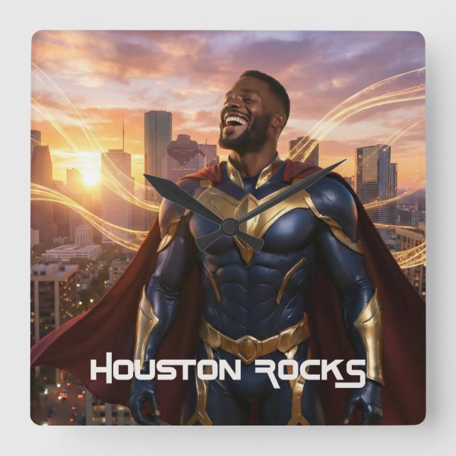 HOUSTON ROCKS - TEXAS FYRKANTIG KLOCKA (Framsida)
