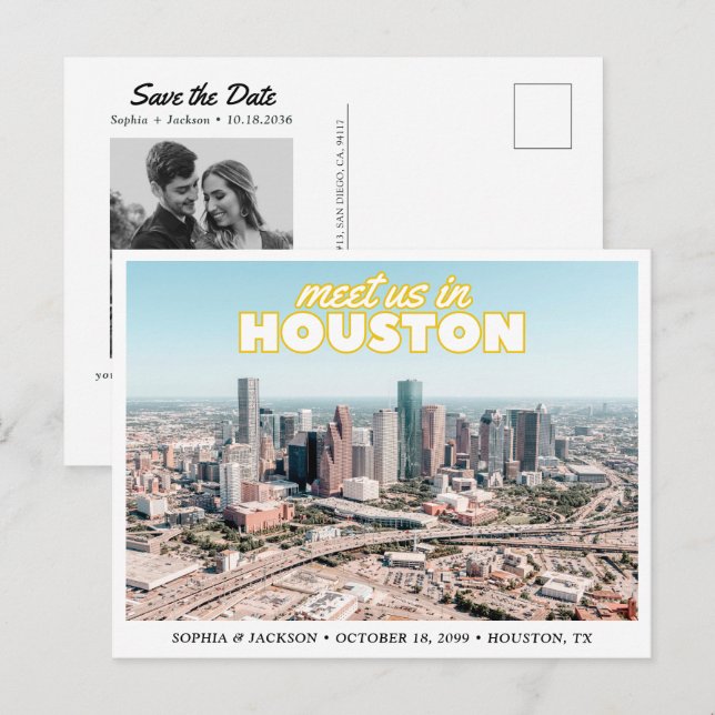 Houston Save the Date Retro Wedding Postcard Vykort (Fram/baksida)