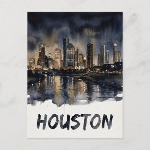 Houston Skyline akvarell Vykort
