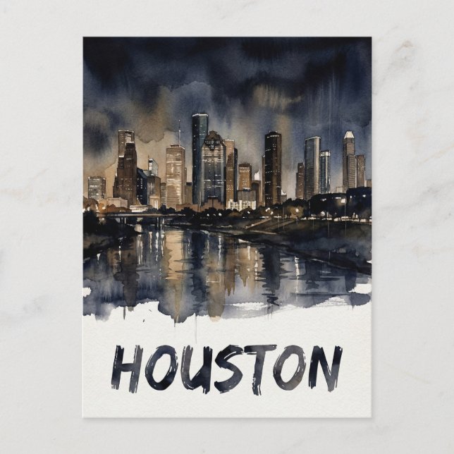 Houston Skyline akvarell Vykort (Framsida)