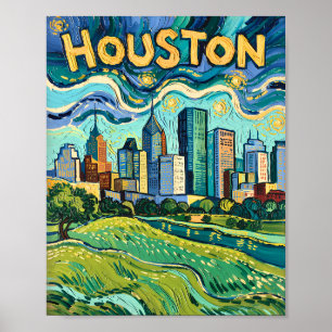 Houston Skyline Färgglad Van Gogh Stadsmiljö Poster