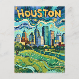 Houston Skyline Färgglad Van Gogh Stadsscen Vykort