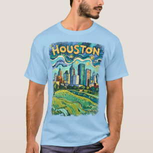 Houston Skyline Färgglatt Van Gogh Stadsmiljö T Shirt