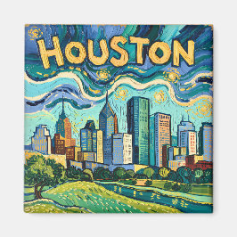 Houston Skyline Färgglatt Van Gogh Stadsscen Magnet
