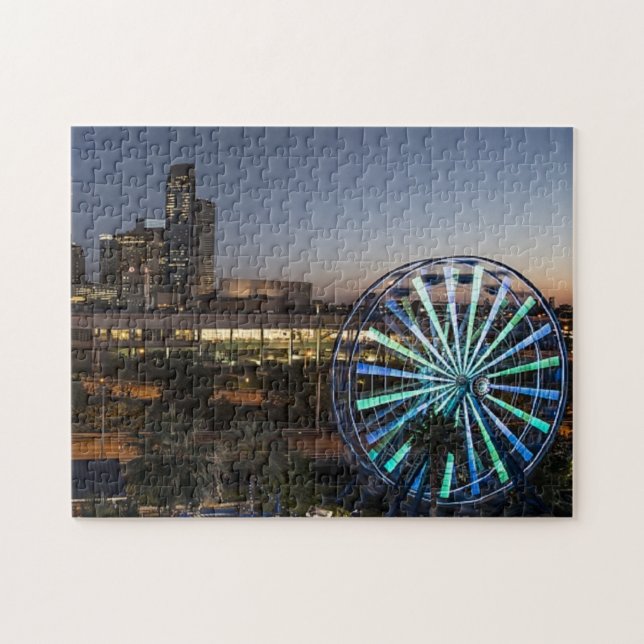 Houston Skyline | Foto för nattljus Ferris Wheel Pussel (Horisontell)