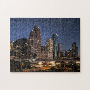Houston Skyline Foto för nattljus och City Life Pussel