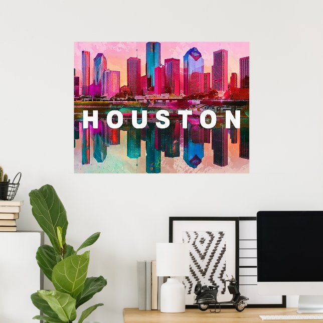 Houston Skyline Graffiti Art Poster (Hemmakontoret)