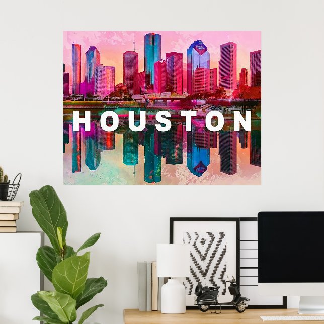 Houston Skyline Graffiti Art Poster (Hemmakontoret)