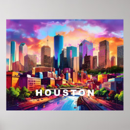 Houston Skyline Graffiti Art Poster