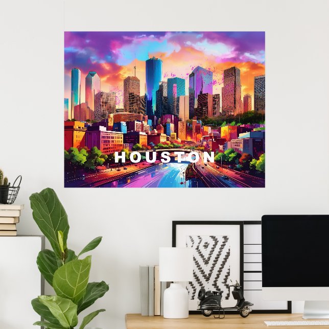Houston Skyline Graffiti Art Poster (Hemmakontoret)