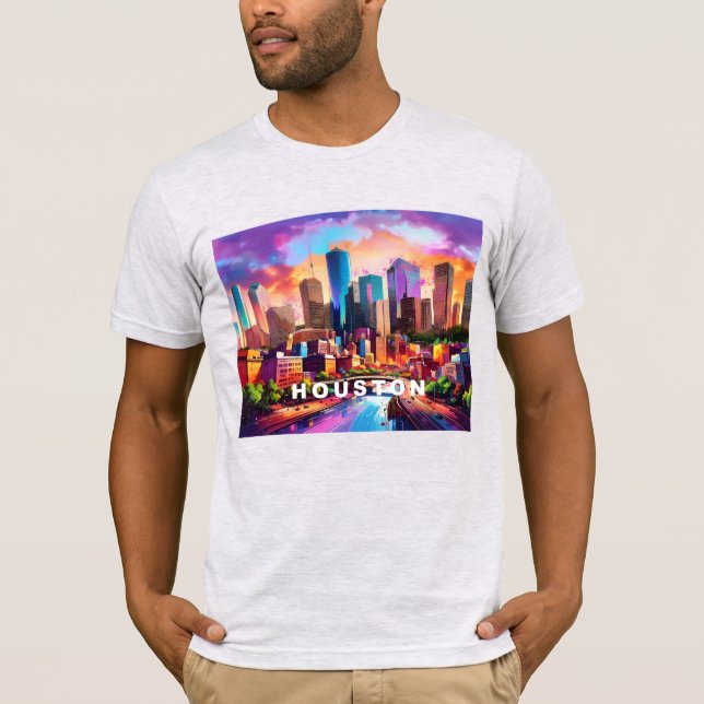 Houston Skyline Graffiti Art T Shirt (Framsida)