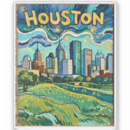 Houston Skyline Landmärke Färgrik Van Gogh Vintage Klistermärken