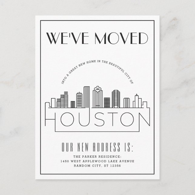  Houston Skyline Modern Deco Change of Adress Meddelande Vykort (Framsida)
