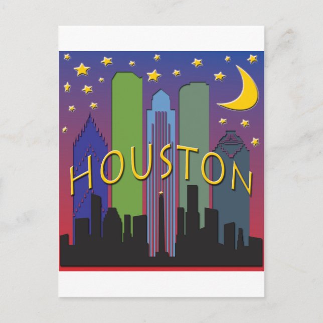 Houston Skyline nattliv Vykort (Framsida)