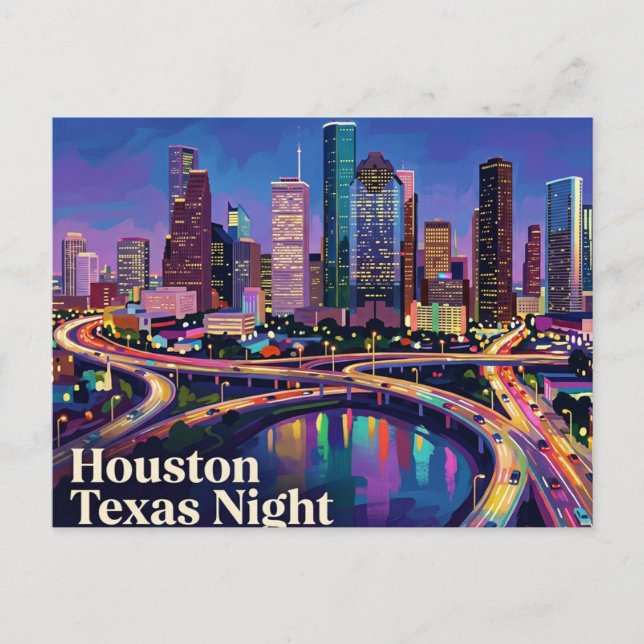 Houston Skyline på natten Texas Vykort (Framsida)