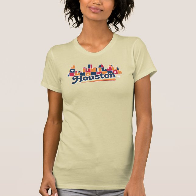 Houston Skyline Patchwork Navy T Shirt (Framsida)