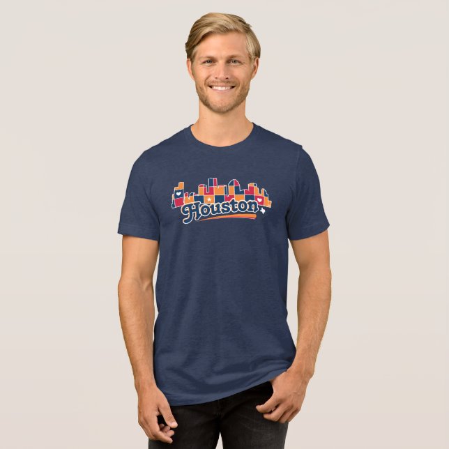 Houston Skyline Patchwork Navy T Shirt (Framsida Full)