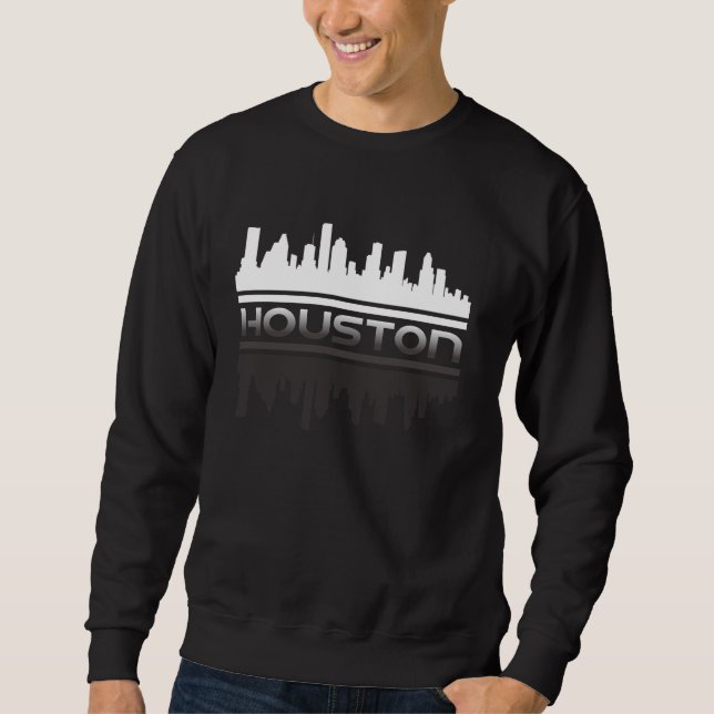 Houston Skyline Reflection Texas HTown Space City Lång Ärmad Tröja (Framsida)