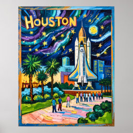 Houston Skyline Rymdcenter Raket Van Gogh Barn Poster