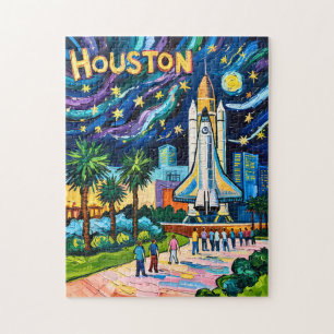 Houston Skyline Space Center Rocket Van Gogh Barn Pussel