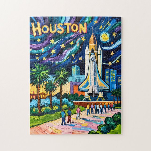 Houston Skyline Space Center Rocket Van Gogh Barn Pussel (Vertikal)