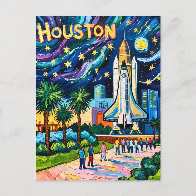 Houston Skyline Space Center Rocket Van Gogh Barn Vykort (Framsida)