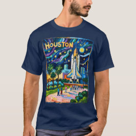 Houston Skyline Space Center Rocket Van Gogh Kids T Shirt