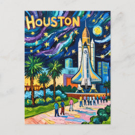 Houston Skyline Space Center Rocket Van Gogh Kids Vykort