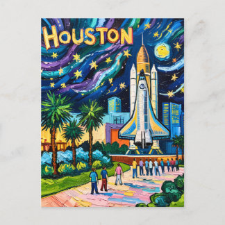 Houston Skyline Space Center Rocket Van Gogh Kids Vykort