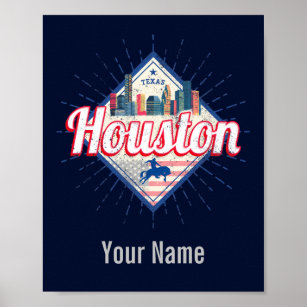 Houston Skyline Texas United Stater Vintage USA Poster